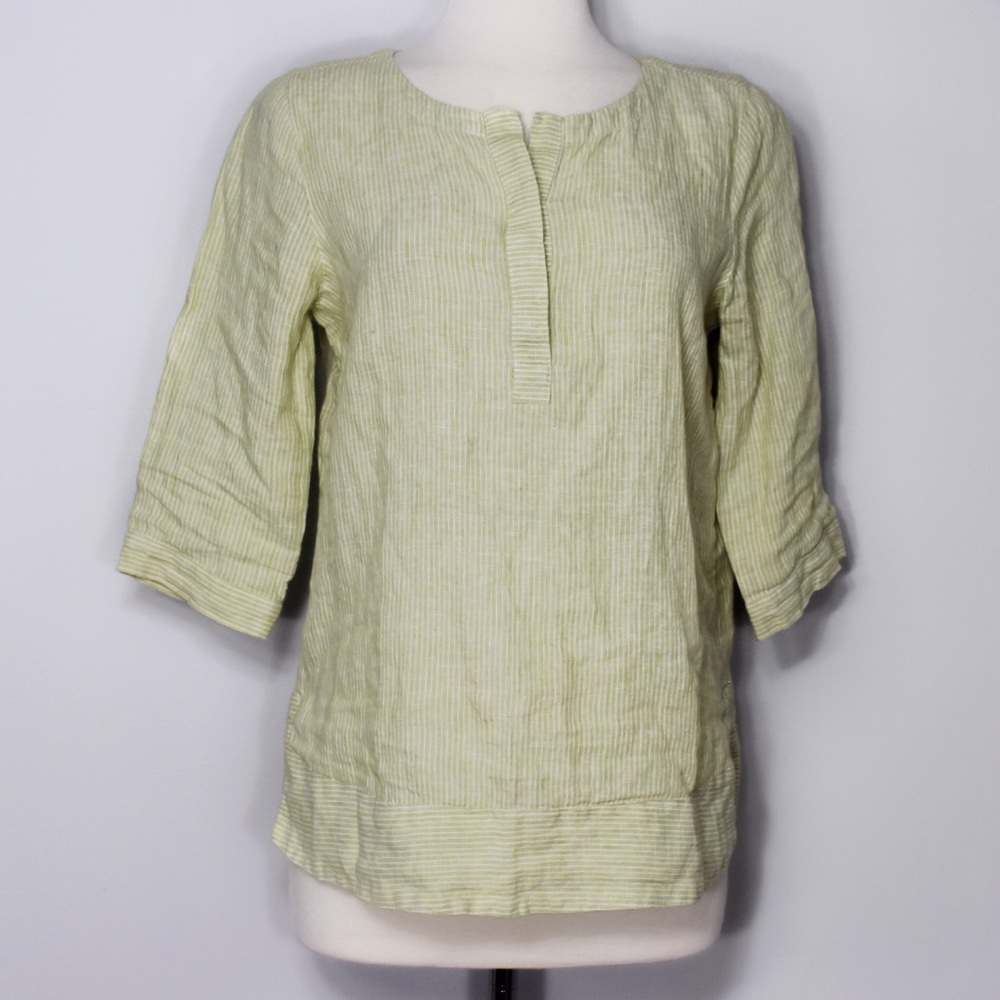 J. Jill Yellow Green Striped Linen Button Down